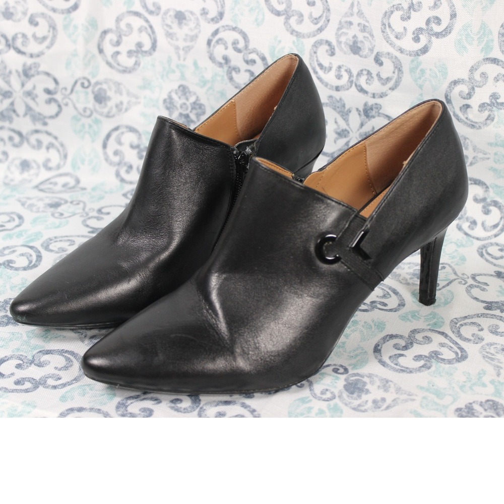 Calvin Klein Black Leather Pointed Toe Heeled Ankle Booties Size‎ 9